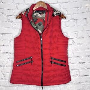 Renuar Red Hooded Puff Vest Size Large Excellent Condition